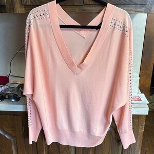 I.N.C Women's V- NECK Sweater with Silver Accent Sleeves Size XXL Peach Pink